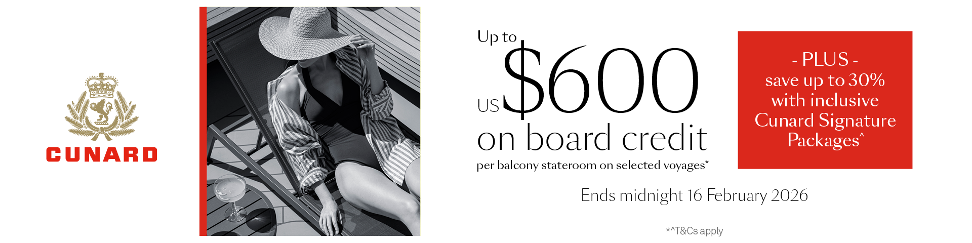 Cunard Up To $600 On Board Credit T&C's